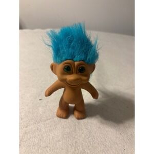 Vintage 1991 TNT Troll Doll Blue Hair Green Eyes 3 inch Collectible Retro Toy